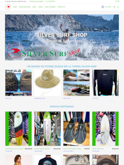 Portada website Siver Surf Shop